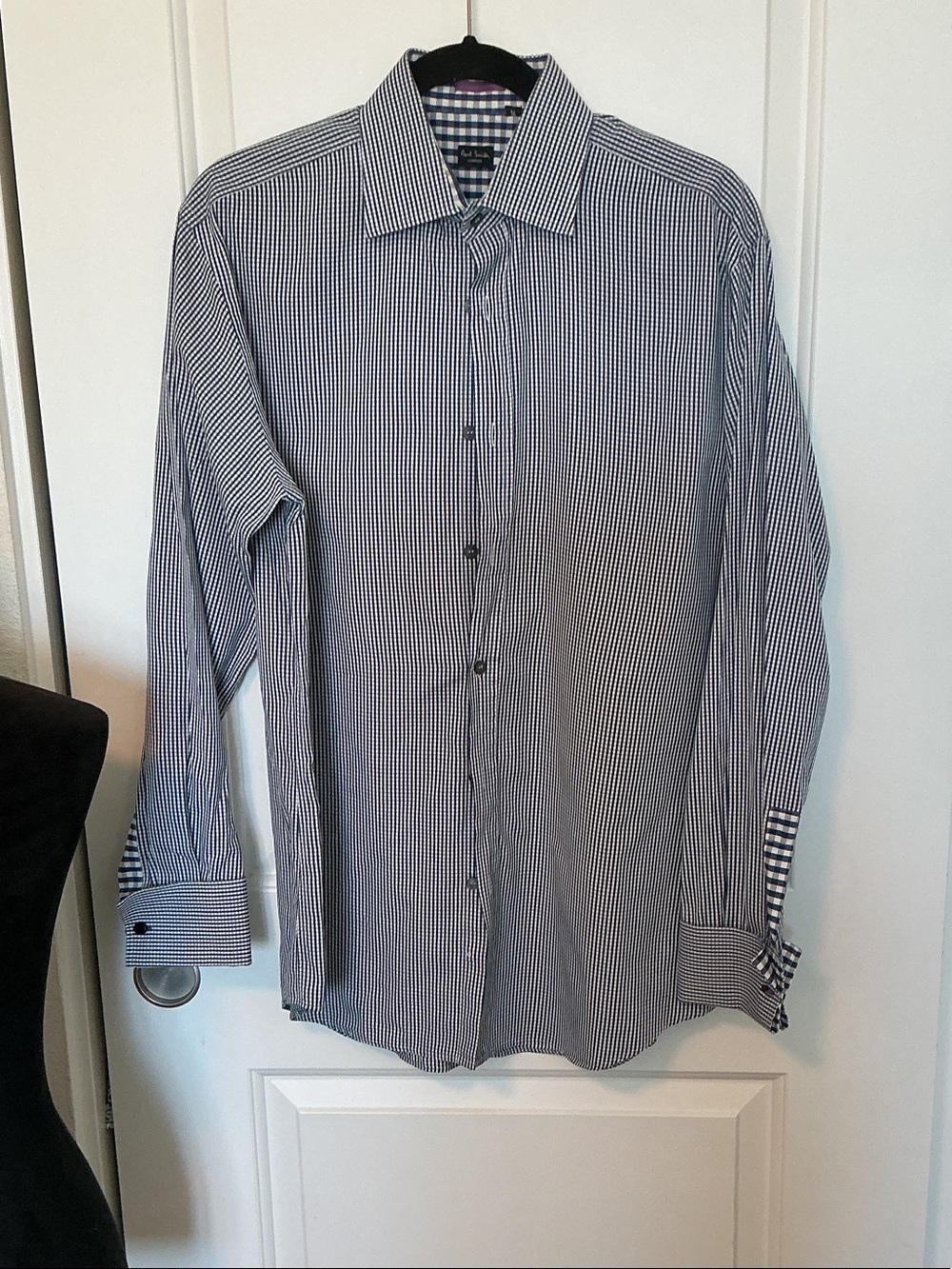 Paul Smith London Navy Micro-Check French Cuffs Dress Shirt 16